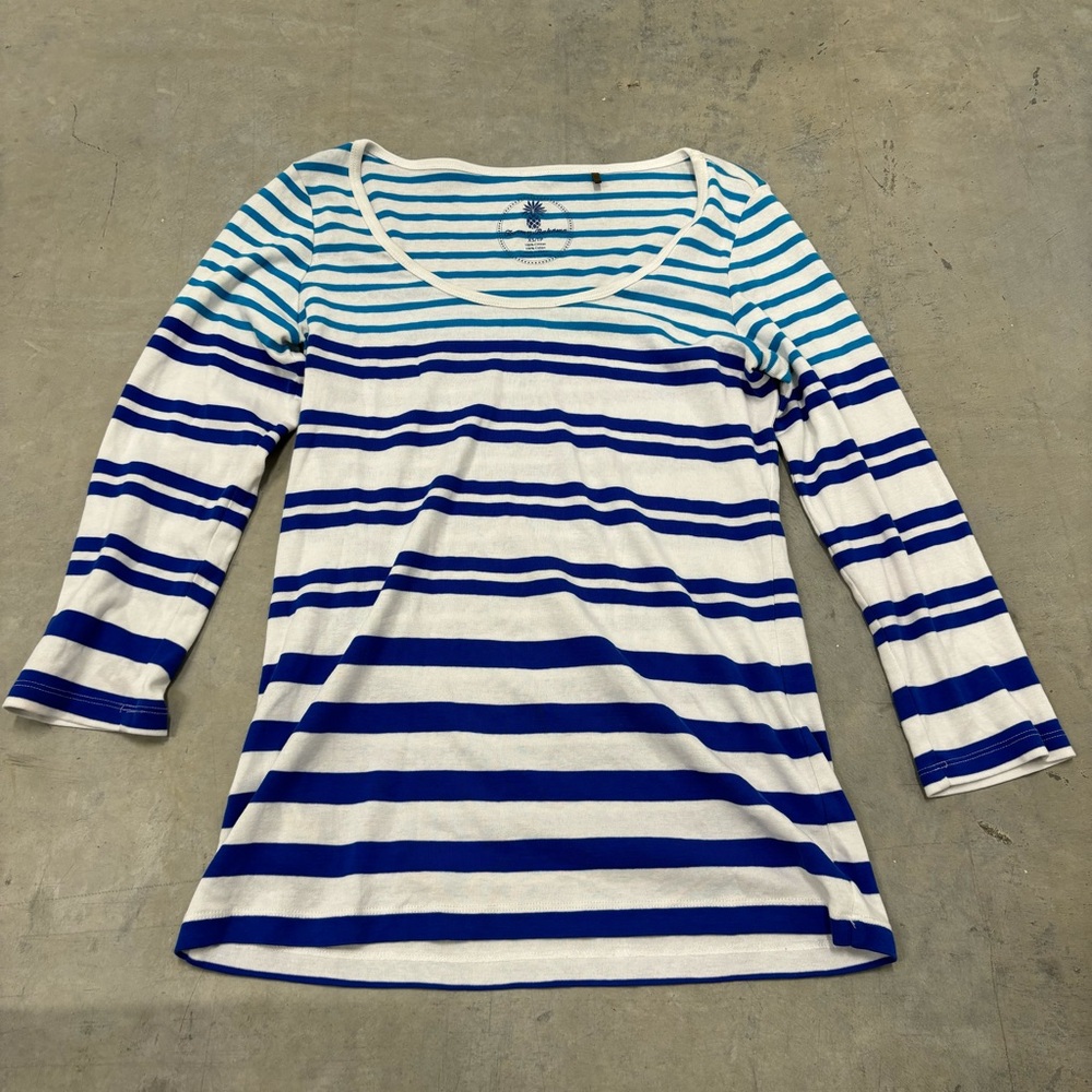 TOMMY BAHAMA Cotton 3/4 Sleeve Striped Shirt Blue and White Size XS